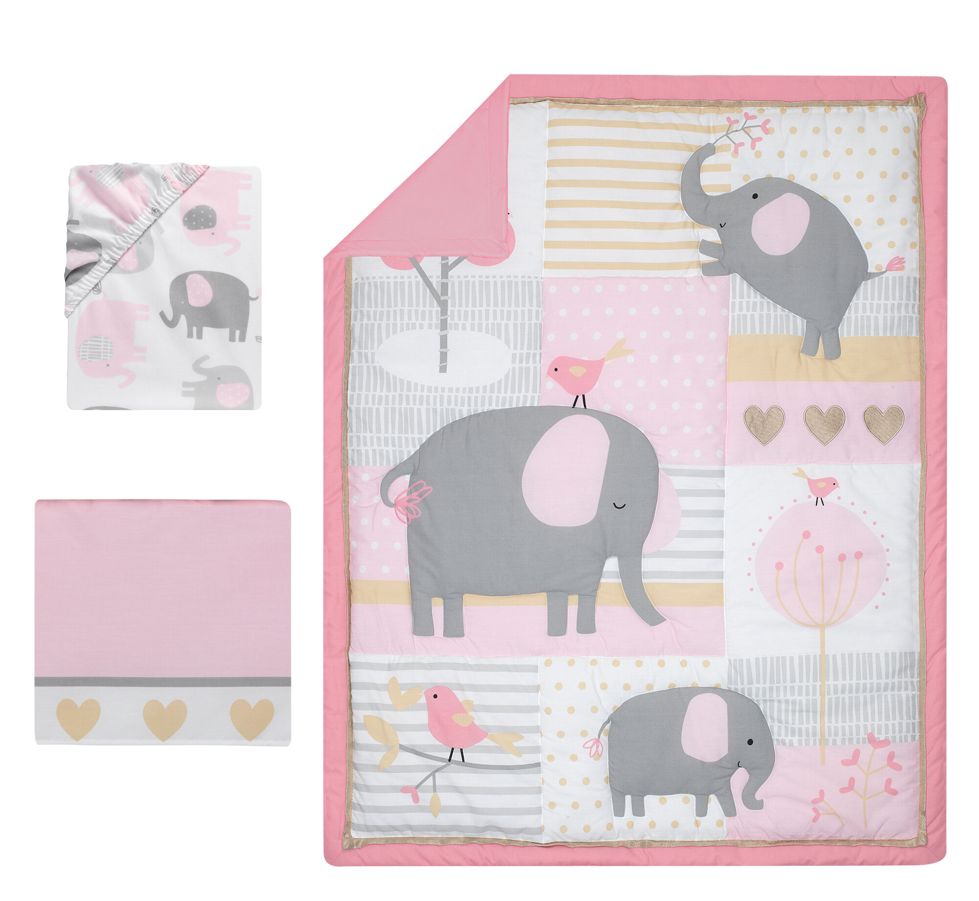 pink elephant crib bedding set