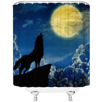 Wolf Howling at Moon Fabric SHOWER CURTAIN 70x70 w/Hooks 