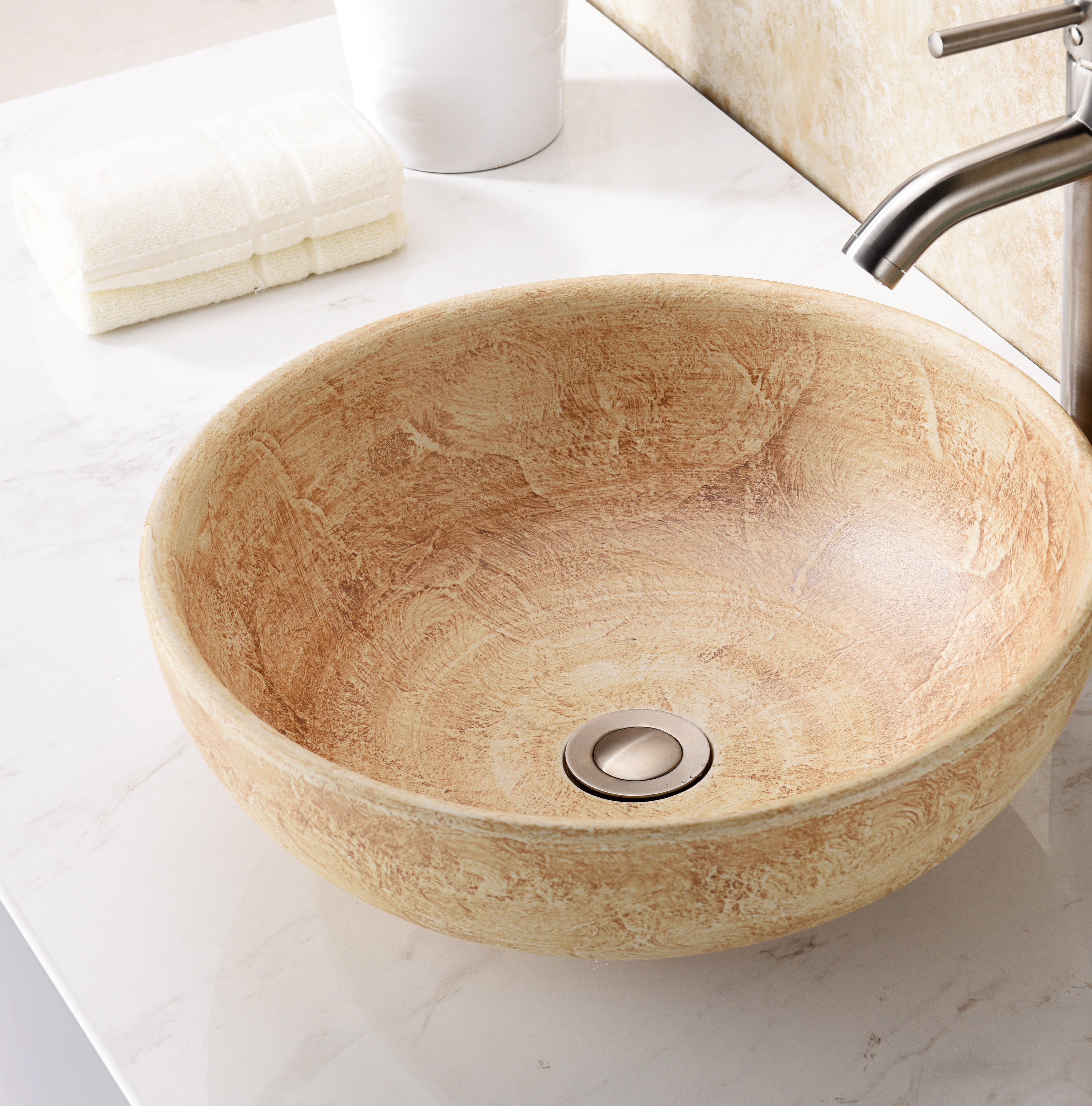 Anzzi Sataua Creamy Beige Tempered Glass Circular Vessel Bathroom Sink Wayfair