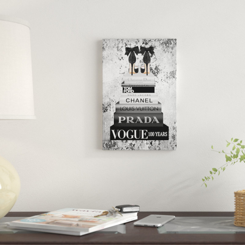 East Urban Home Bookstack Metallic Silver Graphic Art Print On Canvas Wayfair