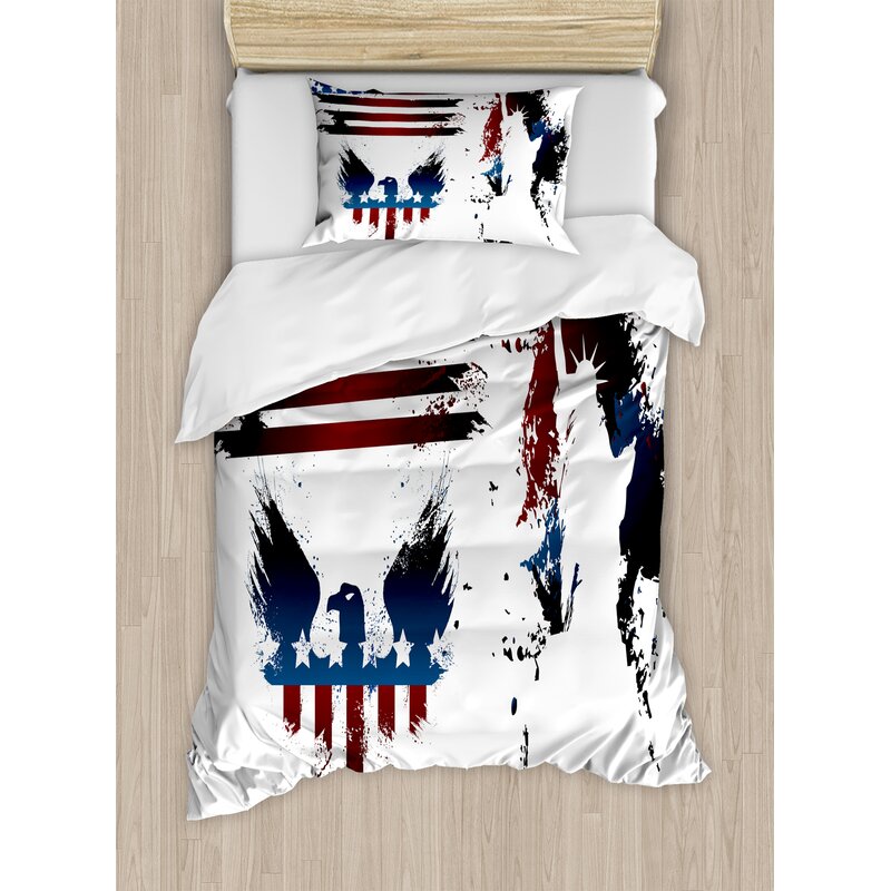 Ambesonne American Flag Set With Bald Eagle Symbol And Stripes