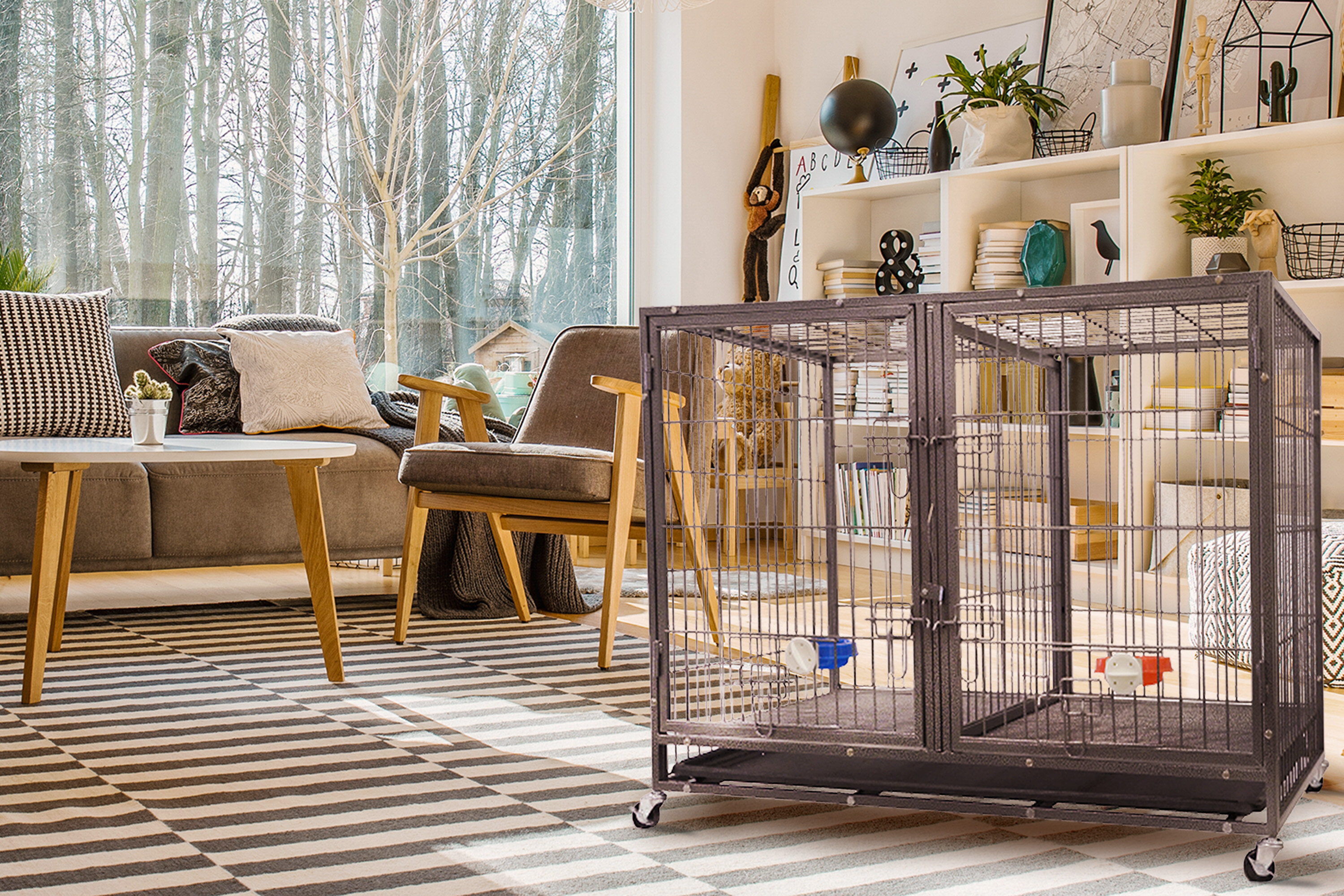 dog crate with room divider