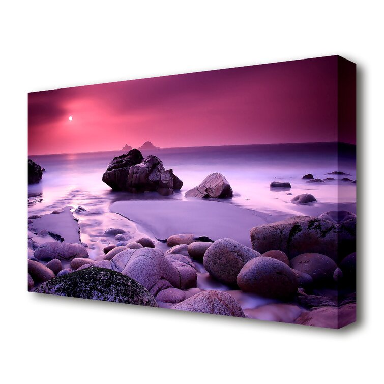 East Urban Home Lilac Beach Rocks Seascape - Wrapped Canvas Graphic Art ...