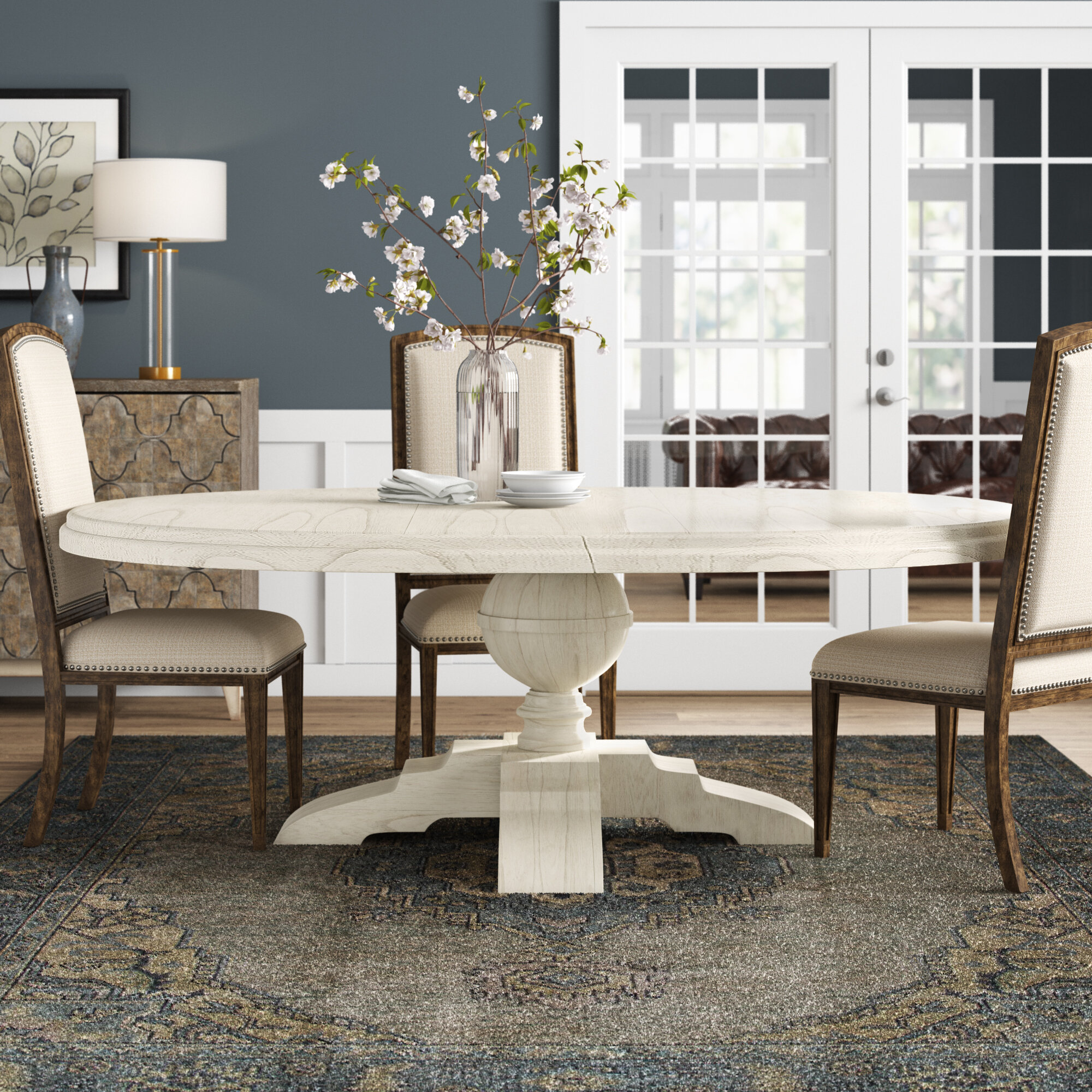 slade pedestal extendable dining table