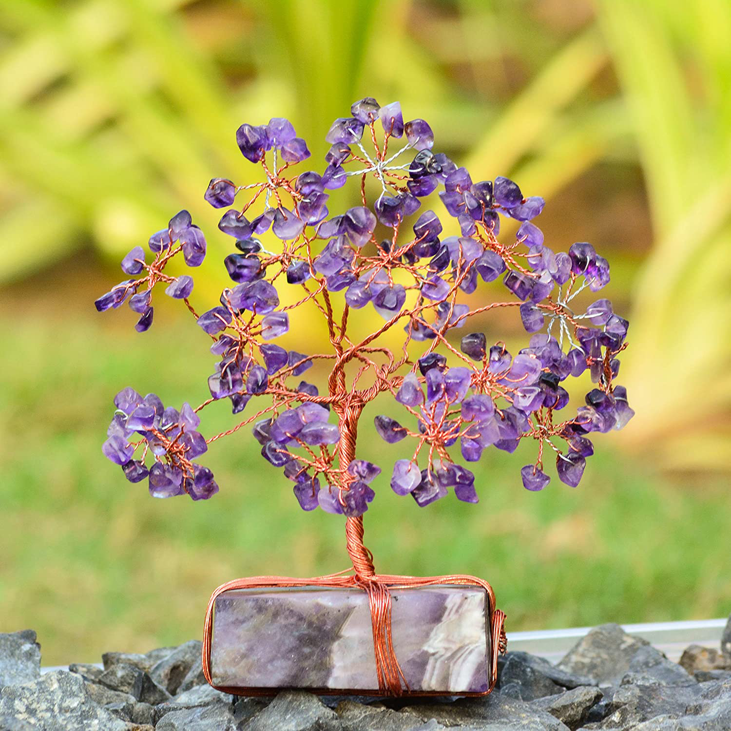 Amethyst Gemstone Bonsai Money Gift Tree Crystal Cleansing Reiki Healing Feng Shui Prosperity Stones /& Crystals Positive Energy Gem Figurines Good Luck Chakra Balancing 10 inch Silver Wire