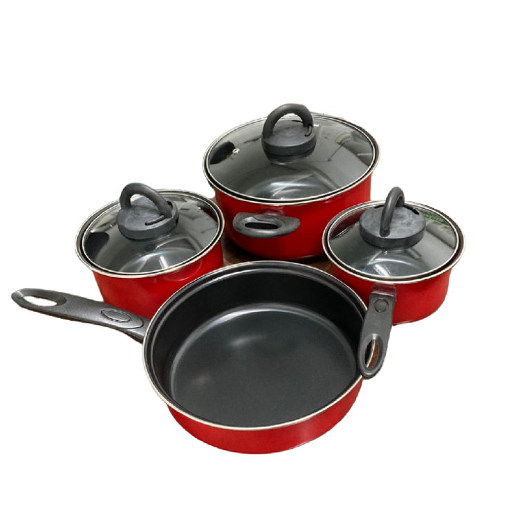 Black 7PC COOKWARE Set Steel Non Stick Glass LID Kitchen PAN Pot Saucepan New Carbon 