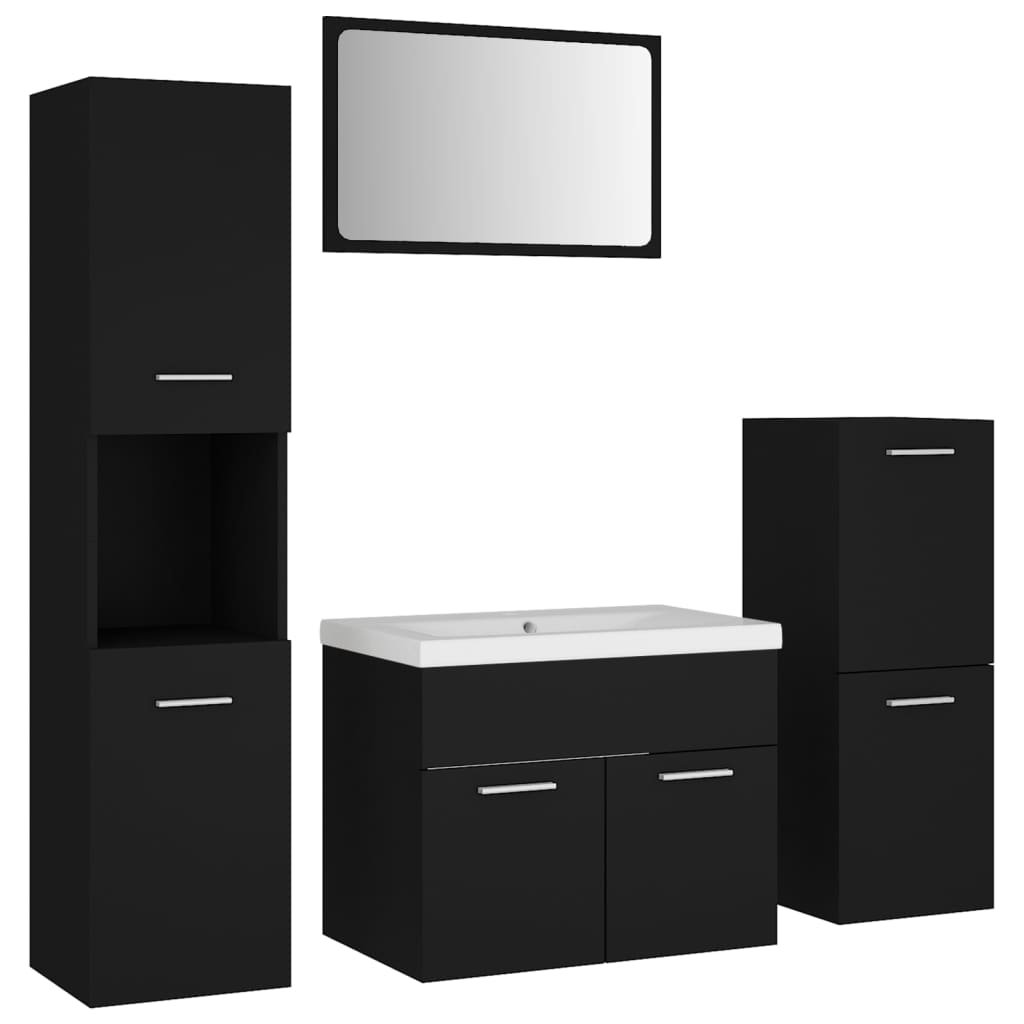 vidaXL Bathroom Furniture Set Black Chipboard