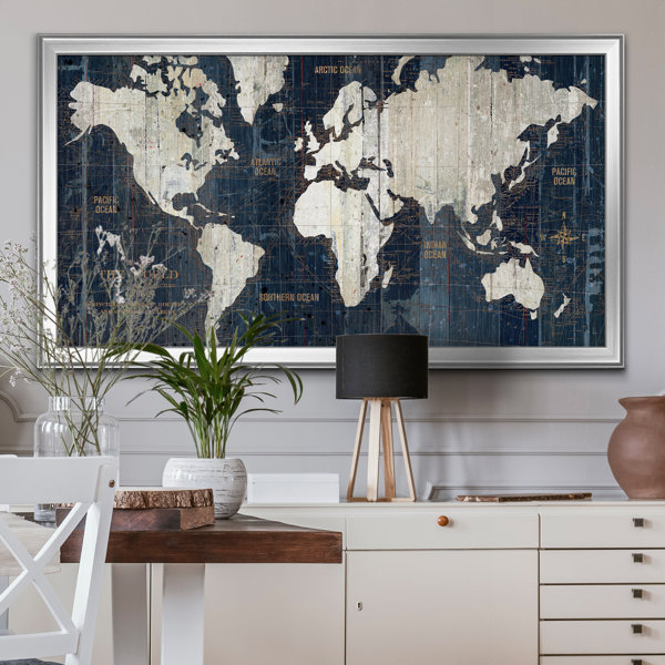 Gold Ornate Frame World Map Canvas Wall Art by Michael Tompsett 16 by 20-Inch Wood Frame