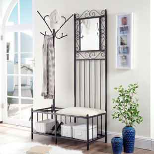 Go to store & view more images Fleur De Lis Living Cabott Hallway Storage Bench Hall Tree