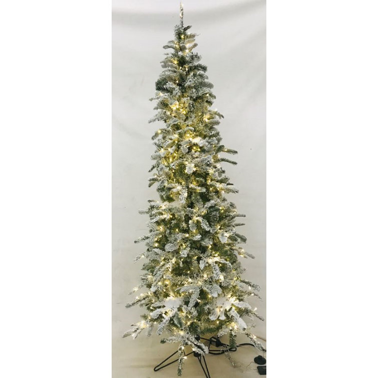 The Holiday Aisle Snow Crusted Prelit Pencil Easy Pole Flocked White Artificial Christmas Tree With Color Changing Lights Reviews Wayfair