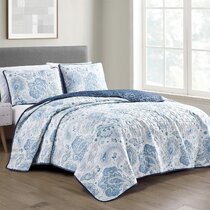 Details about   Sky Blue Pearl Gray Queen Cotton Quilt Set Floral Printed Tapestry Medallion 