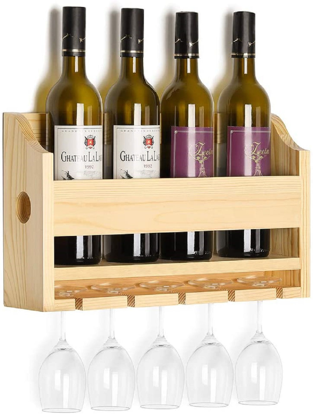 Gracie Oaks Miconia 4 Bottle Solid Wood Wall Mounted Wine Bottle ...