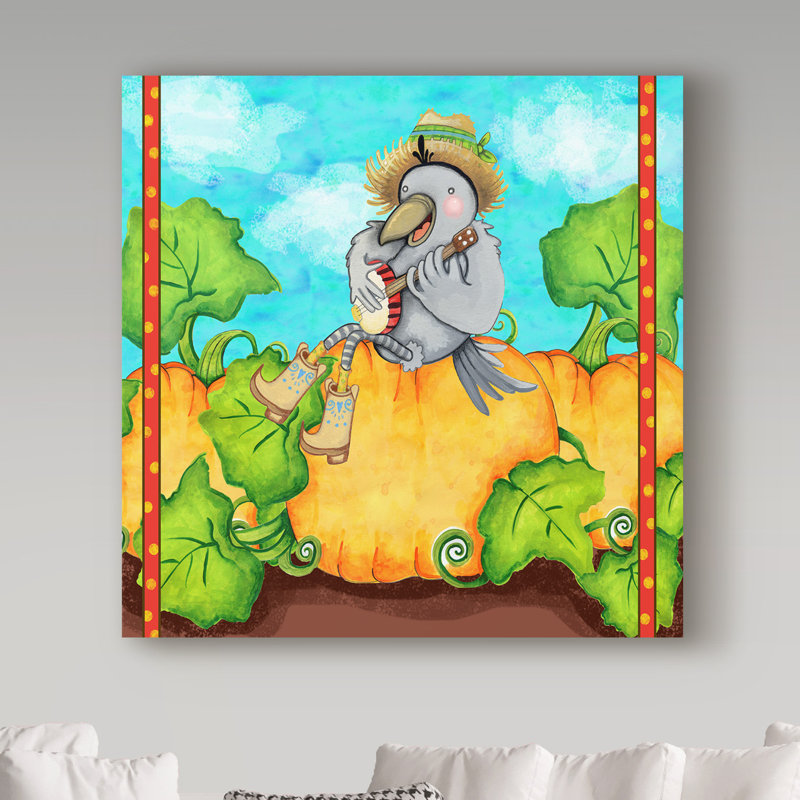 Trademark Art Farmer Crow Pumpkin Patch Acrylic Painting Print