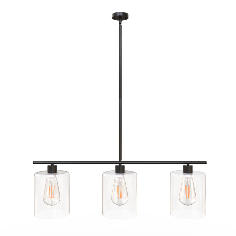 3-Light Matte Black Island Pendant With Clear Glass Shades