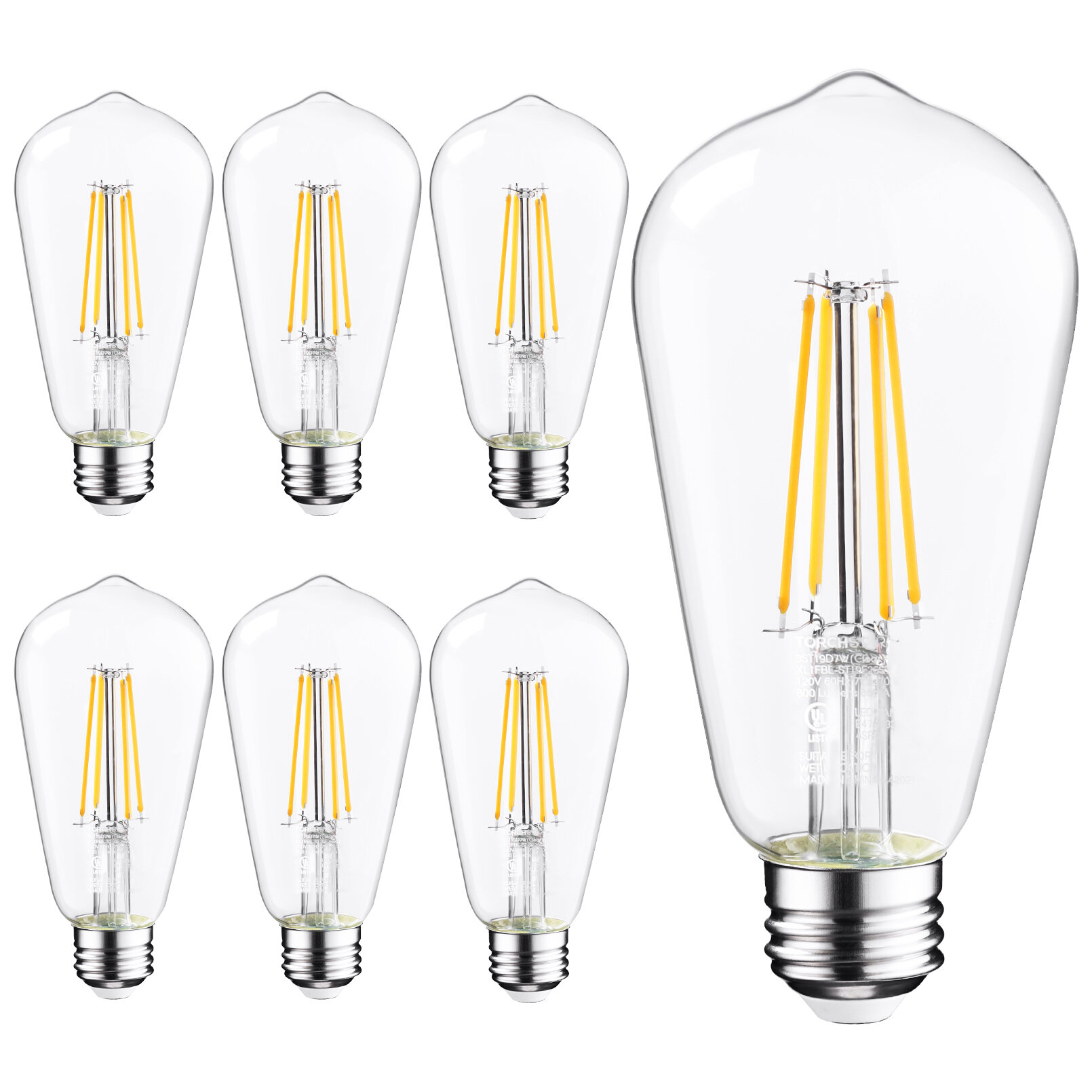 ST64 Filament Dimmable 600 Lumens E26 Standard 6W LED Edison Light Bulb White 
