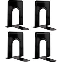 4 Pair/ 8 Piece Black 6.5 x 5 x 5.7 in Metal Book Ends for Shelves Book Shelf Holder Home Decorative Book Ends for Heavy Books/Movies/CDs