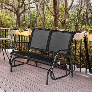 Glider Bench Double Swing Chair Tempered Glass Table Outdoor Metal Chat Rocking 