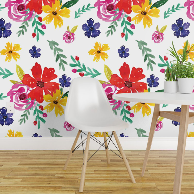 Winston Porter Risch Bright Colorful Flowers Wallpaper Roll Wayfair