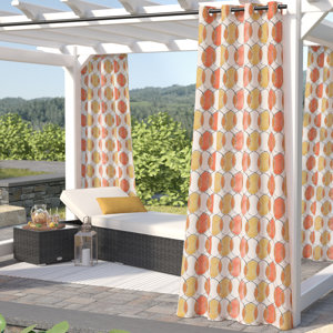 Dahlia Printed Circles 3M Scotchgard Geometric Semi-Sheer Outdoor Single Curtain Panel