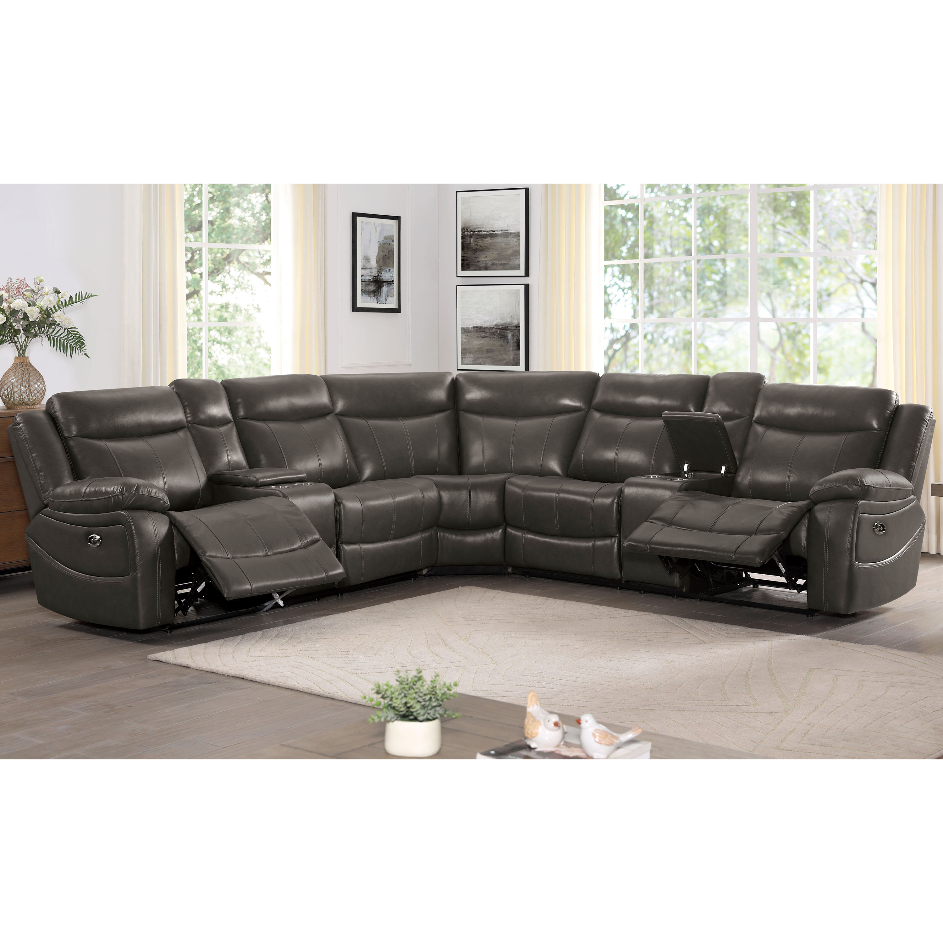 Willa Arlo Interiors Dunwich Leather Power Reclining Sectional Wayfair