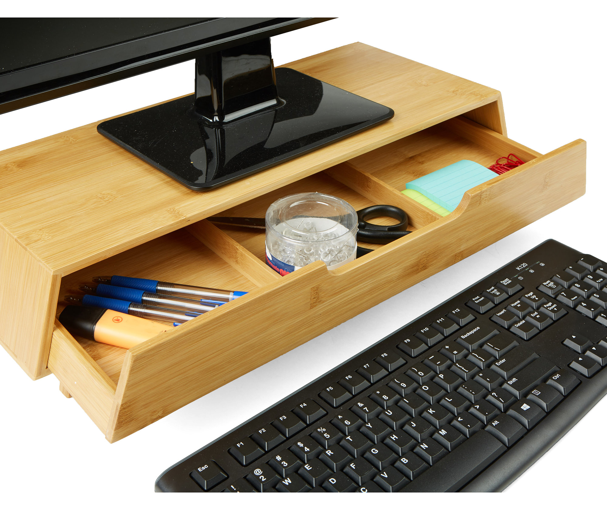 Mind Reader Eco Friendly Bamboo Monitor Stand With Drawer