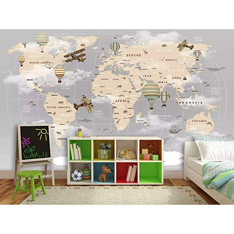 Isabelle Max Pennie Vintage World Map Hot Air Balloon Textile