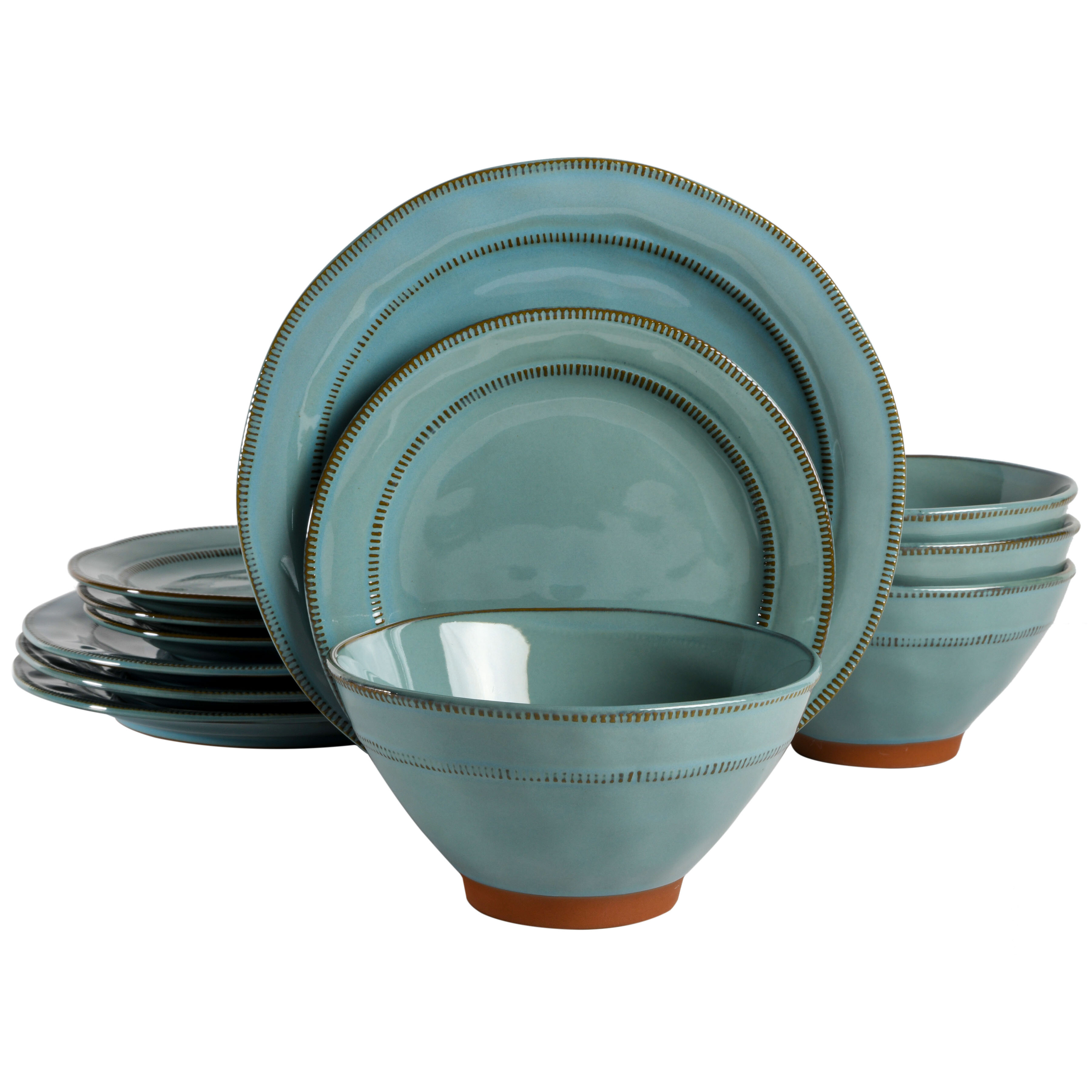 12-Piece  Dinnerware Set  Plates Bowls Kitchen Dinner Dishes Stoneware 