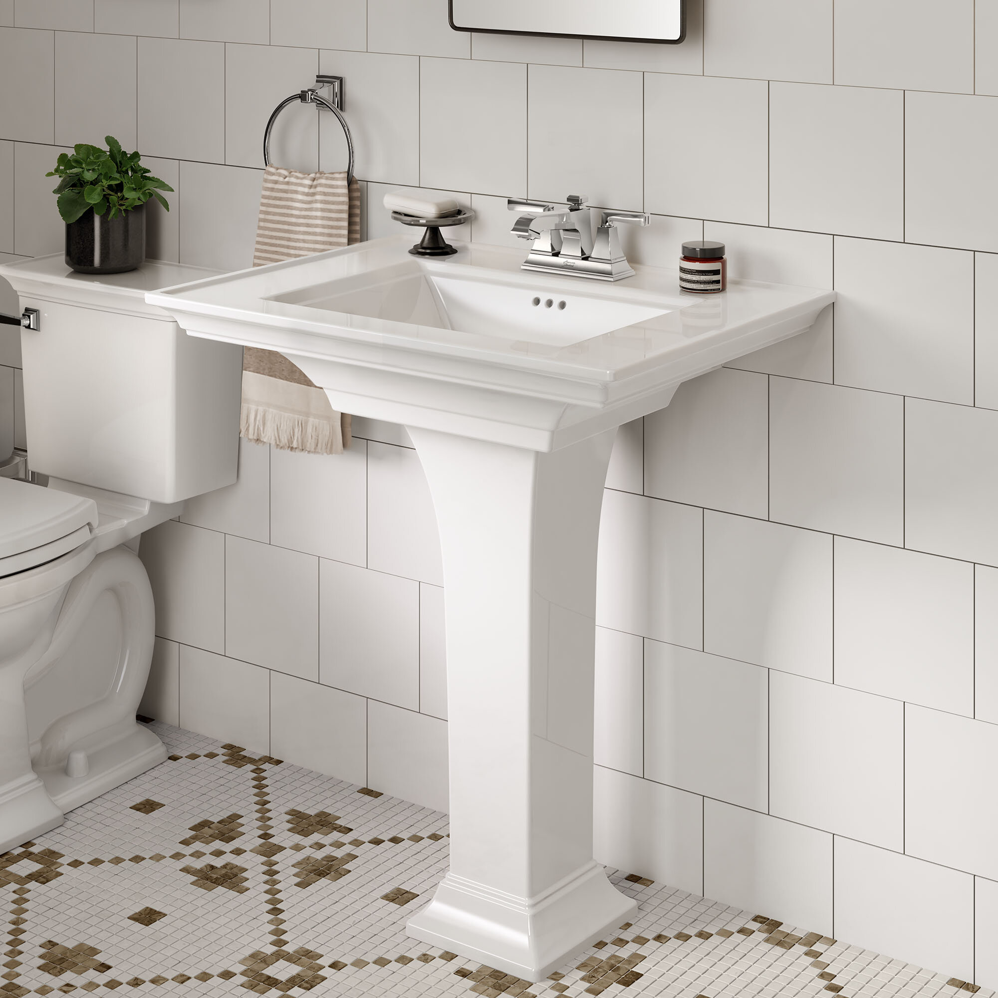 American Standard Town White Ceramic Rectangular Pedestal Bathroom Sink With Overflow Reviews Wayfair