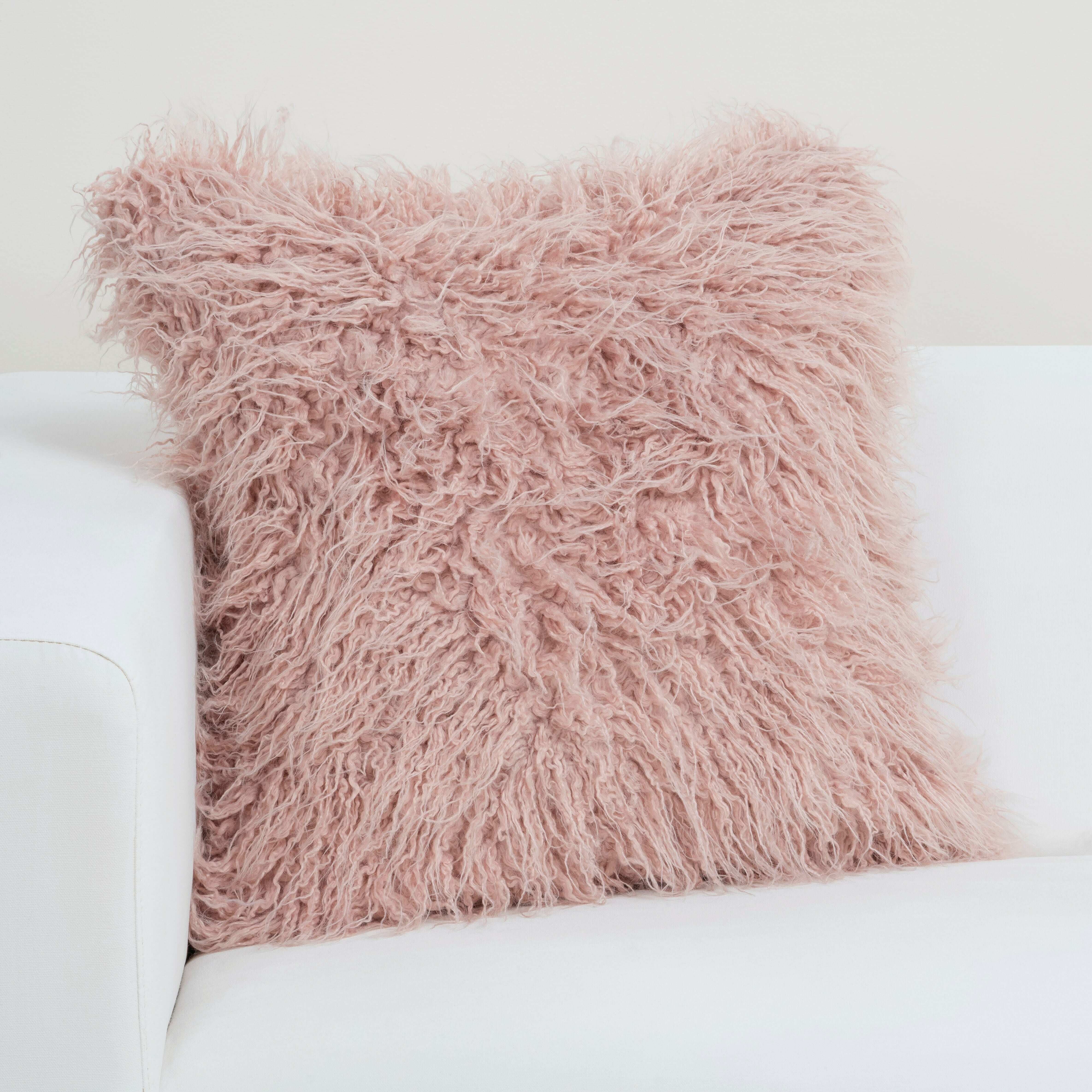 hot pink faux fur pillow