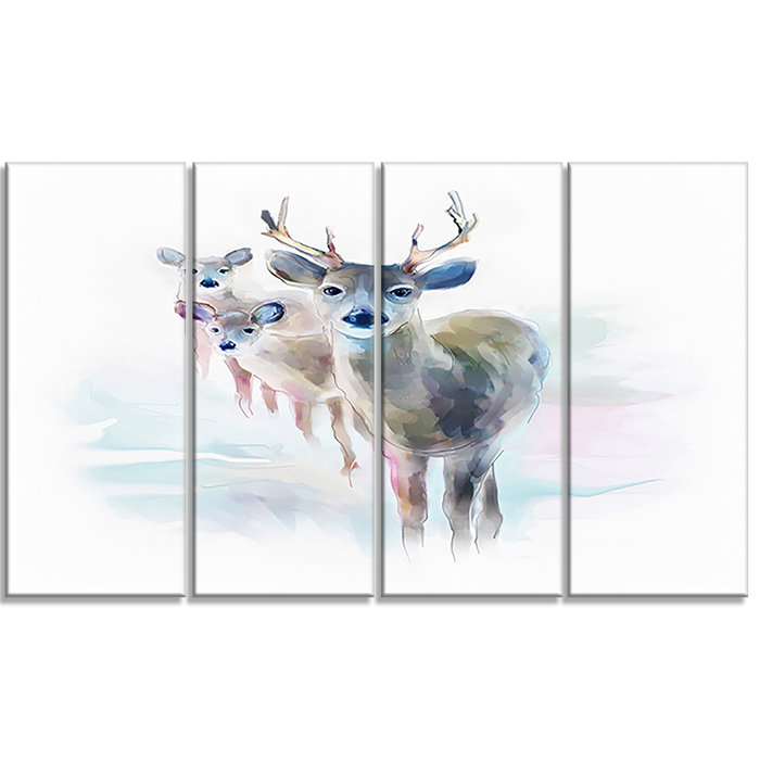 Designart Beautiful Deer With Big Horns 4 Piece Painting Print