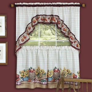 Cadia Traditional Elegance Farmhouse 2 Piece Kitchen Curtain Set