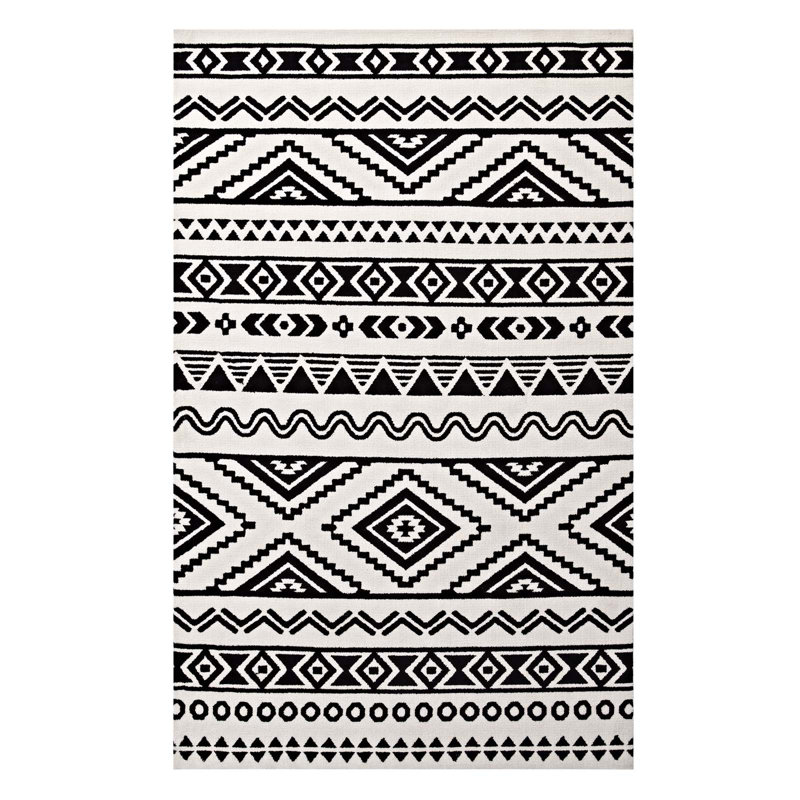Ivy Bronx Natoli Geometric Moroccan Tribal Black White Area Rug