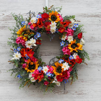 August Grove Hydrangea Magnolia Peony Patriotic Summer Silk Wreath Wayfair