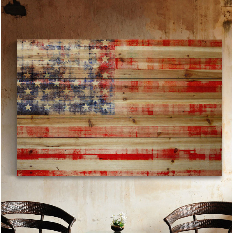 Millwood Pines American Flag Painting Print On Natural Pine Wood