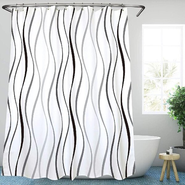 wavy stripes polyester fabric shower curtain waterproof shower curtain 