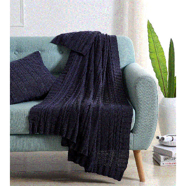 navy blue cable knit throw blanket