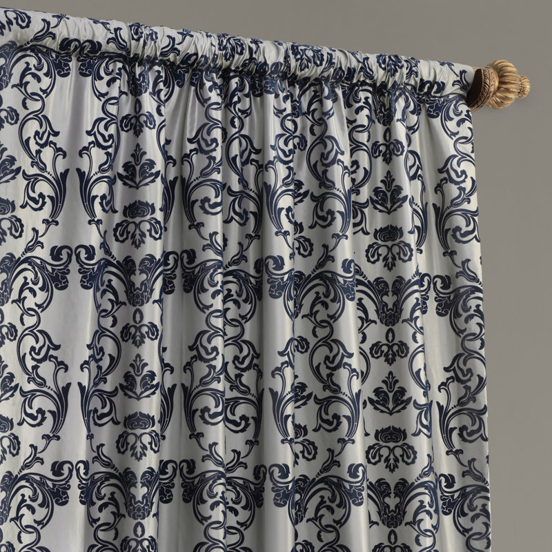 House Of Hampton Hervey Firenze Fern Flocked Faux Silk Damask Room Darkening Thermal Rod Pocket Single Curtain Panel Reviews Wayfair Hervey Firenze Fern Flocked Faux Silk