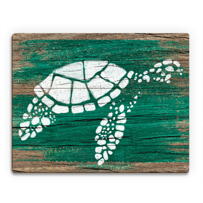 Turtle on Emerald Painting Print on Plaque Click Wall Art
