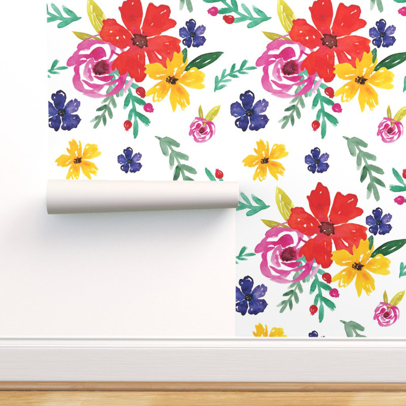 Winston Porter Risch Bright Colorful Flowers Wallpaper Roll Wayfair