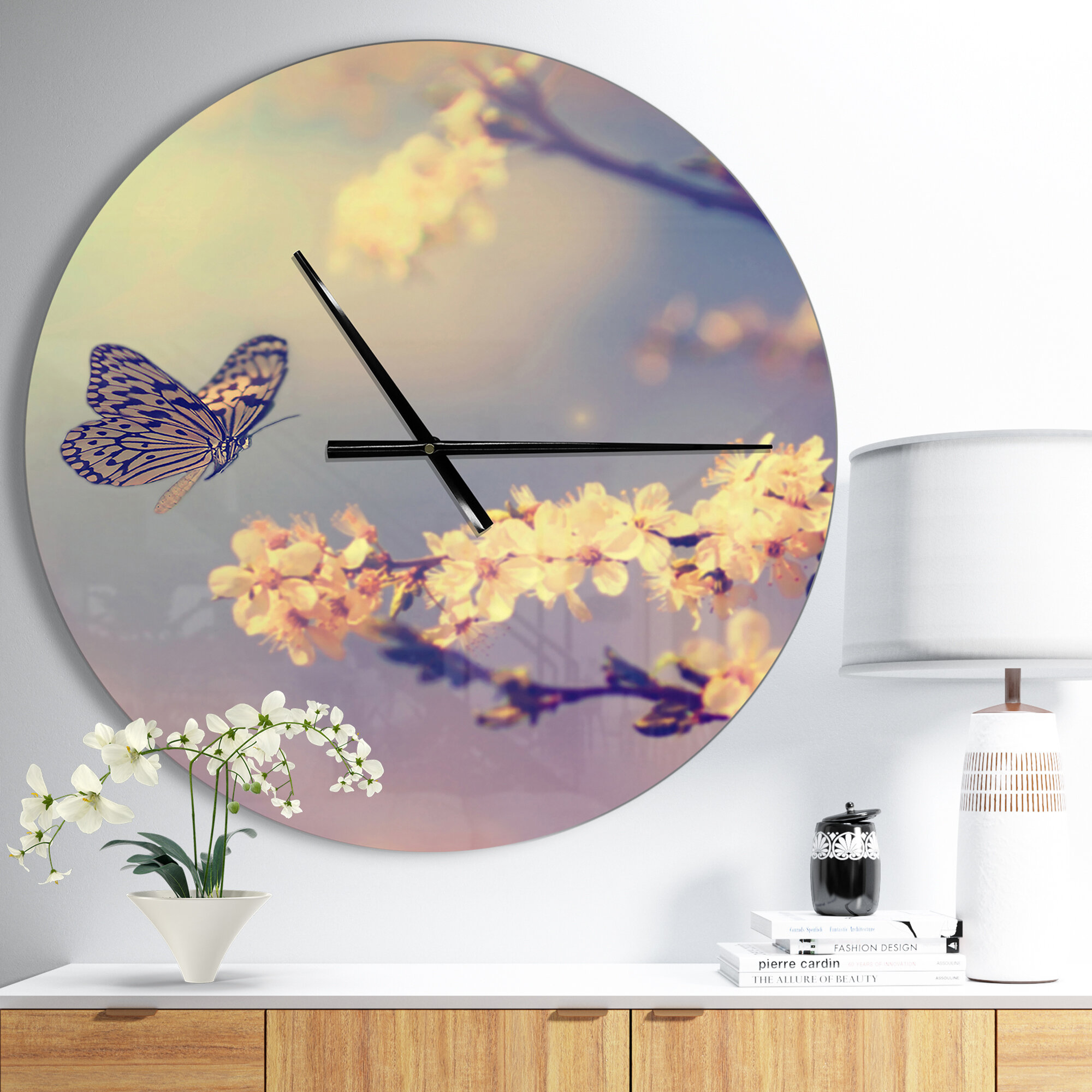 Download East Urban Home Vintage Butterfly With Flowers Floral Wall Clock Wayfair