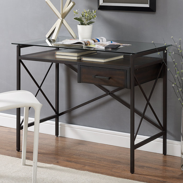 Gracie Oaks Riccio Glass Writing Desk Wayfair