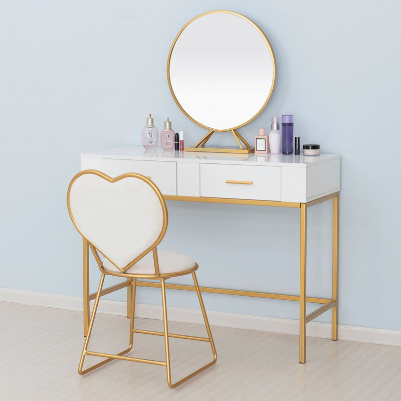 Mercer41 Barboza Table Vanity Set With Stool And Mirror Reviews Wayfair