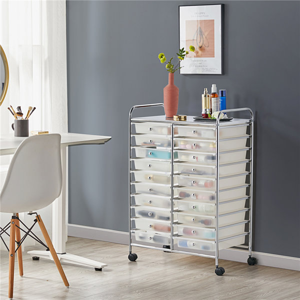 Easy-Care Wood MDF White 36,8 x 38,4 x 67,6 Centimeter Chest of Drawers on Wheels Cabinet Storage Unit 3 Drawers Soft Close Home Office 