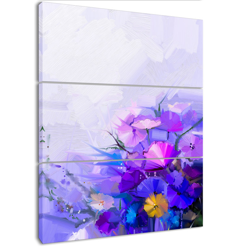East Urban Home Abstract Blue And Purple Flowers Oil Painting