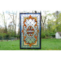 20.25"W x 34"H Handcrafted Jeweled stained glass window panel. 
