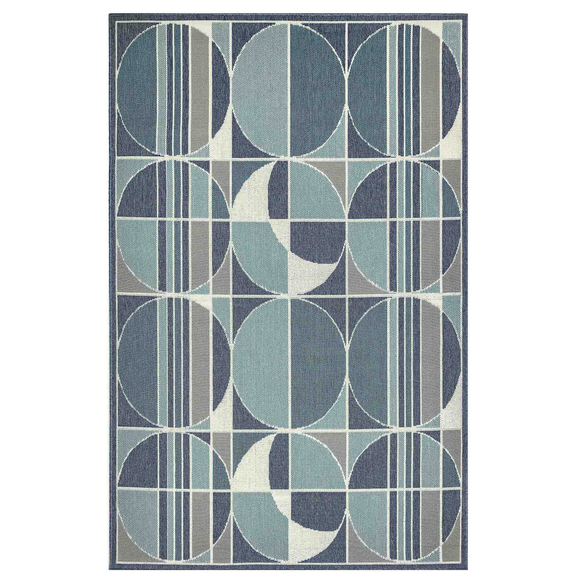 Ebern Designs Kinslow Circles Blue Indoor Outdoor Area Rug Ebern Designs Kinslow Circles Blue
