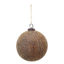 Creative Co-Op 4 Round Wood & Embossed Metal Clad Ball Ornament Gold 