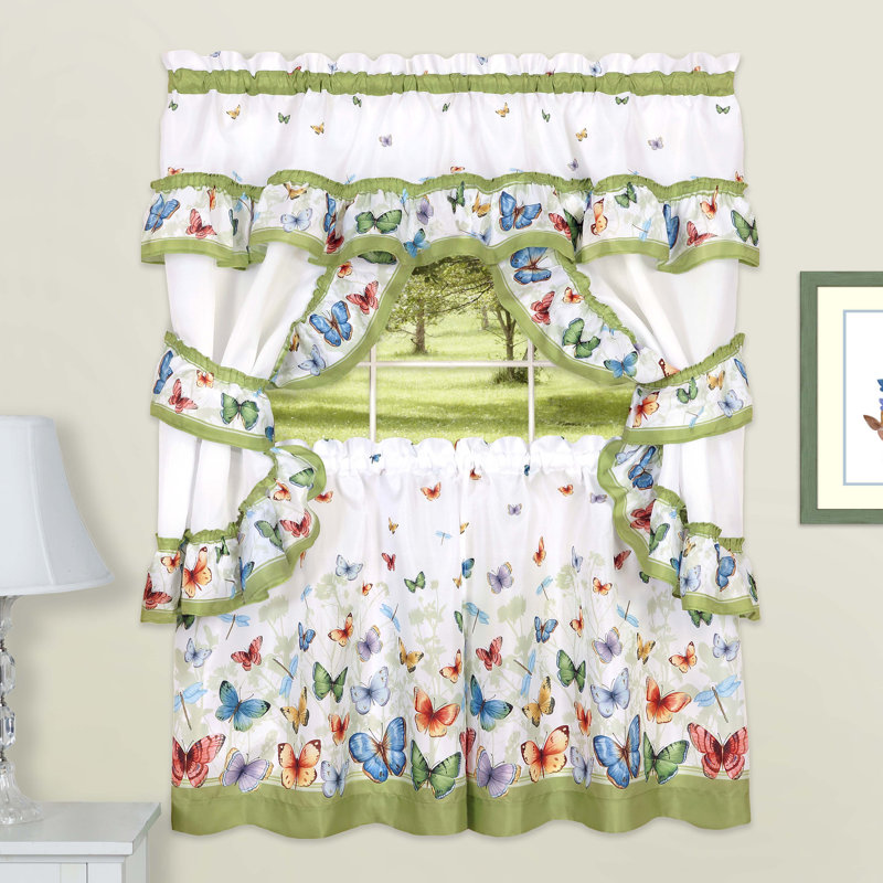 August Grove Ebert Butterflies Cottage 5 Piece Kitchen Curtain Set Reviews Wayfair