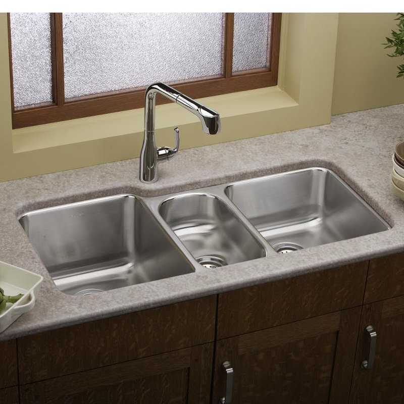 Lustertone 40 L X 21 W Triple Basin Undermount Kitchen Sink