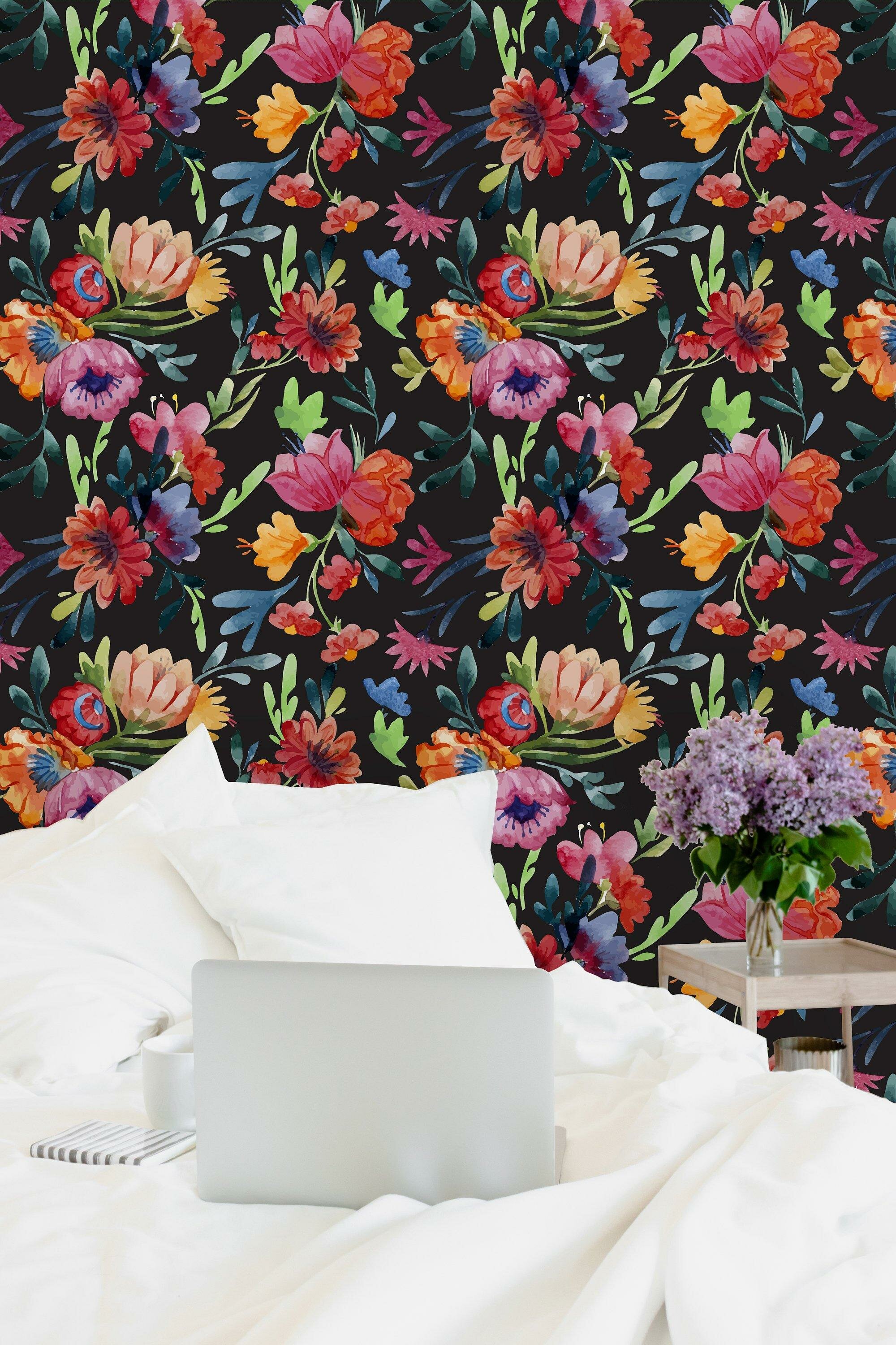 UniQstiQ Vintage Dark Flowers Paintable Wall Mural | Wayfair